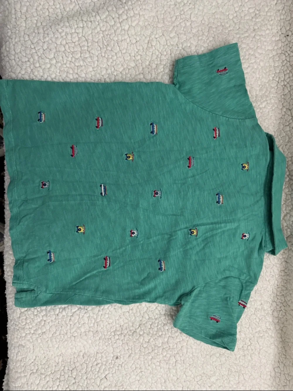 Mini Boden Boys' Teal Polo Shirt with Embroidered Van Icons - Picture 4 of 4